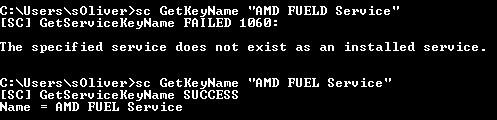Sc Get Service Key Name For Amd Fuel Service