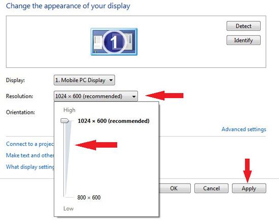 The panel to change your screen resolution