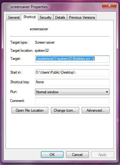 Screensaver Shortcut on Desktop