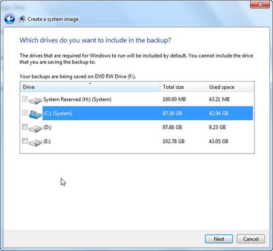 Select Drives to create backup for