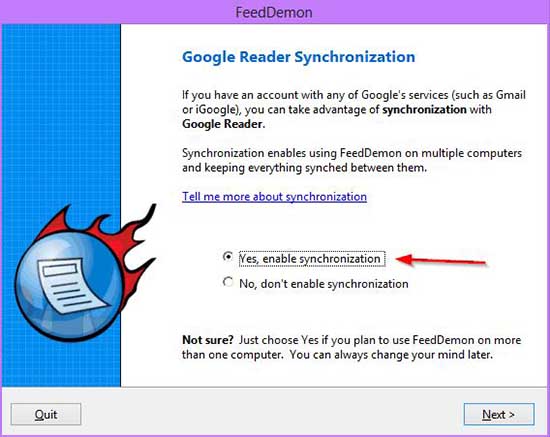 Select allow synchronization with Google Reader
