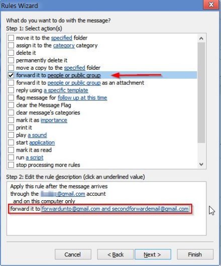 Select Forward to people or group and add the email(s)