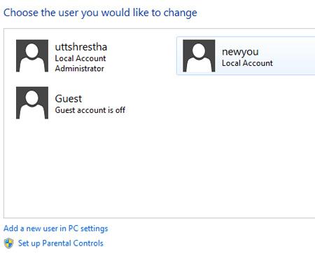 Select user account rename folder