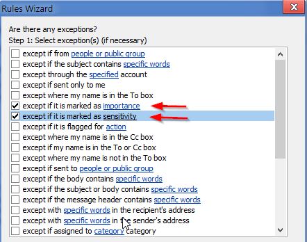 Selecting exceptions for the autoresponder