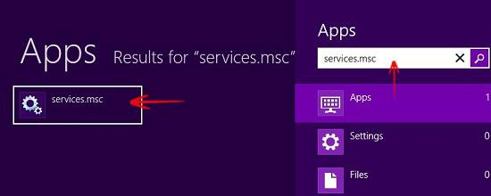 Search for services.msc
