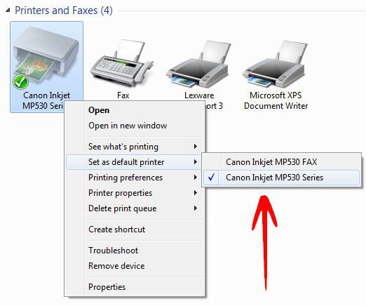 Set default printer in Windows 7