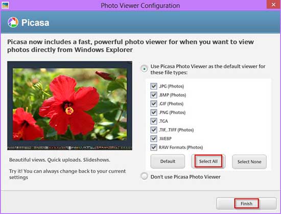 Set Picasa as default viewer