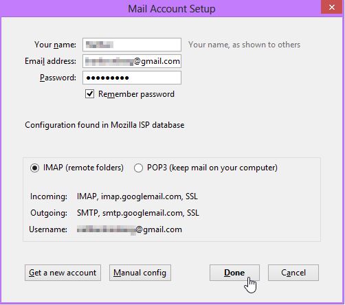 Setting up email accounts in Thunderbird - automatic Gmail settings