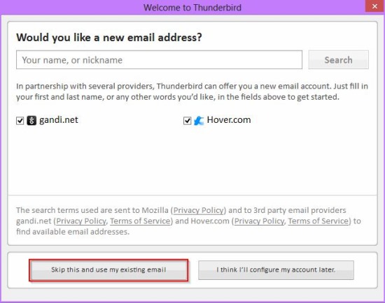 Click set up an existing email account