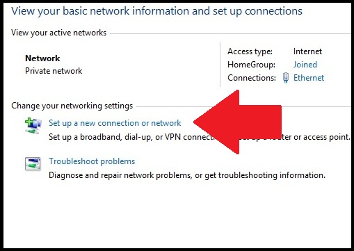 setup new connection windows8