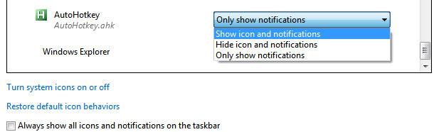 show autohotkey system tray icon and notifications