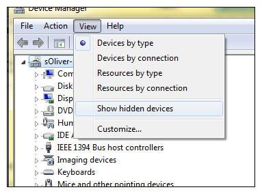 Show hidden devices in Windows 7