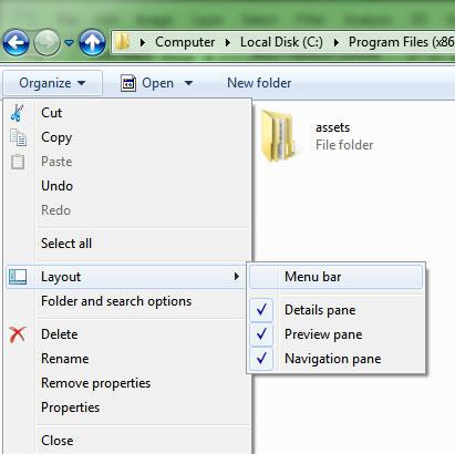 show menu bar Windows explorer
