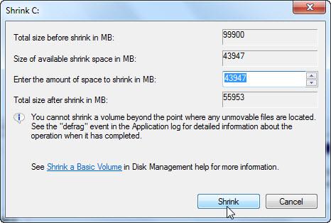 Shrink volume