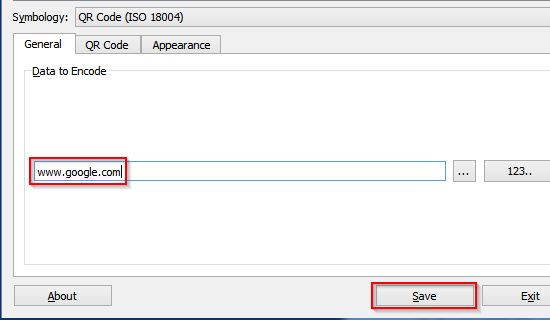 For a simple QR code, just enter the data and click Save