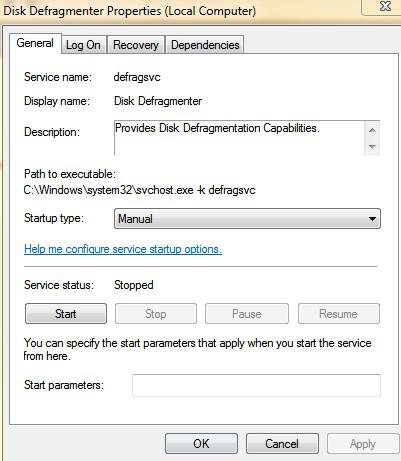 Start Disk Defragmenter Service 1