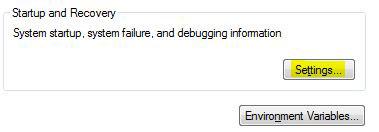 Startup and Recovery System Settings Windows 7