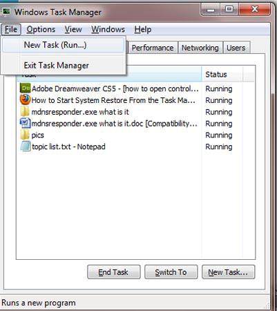 step-2-how to open control panel and system restore from task manager