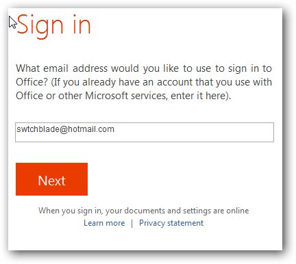 Log in with hotmail/live/msn email account