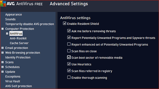 Antivirus Configuration Window