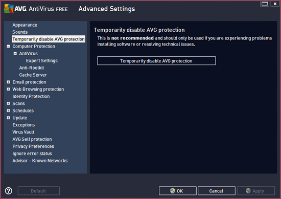 Temporarily disable AVG 