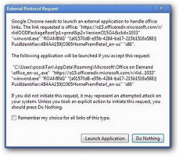 External Protocol Request Office on demand request