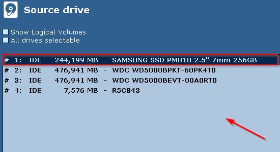 Select the hard drive you want to backup