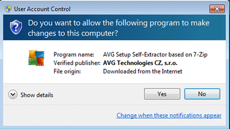 UAC Prompt to Install AVG 2013
