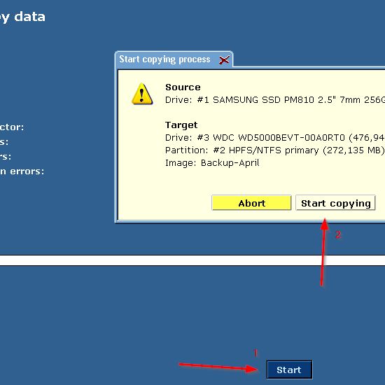 Click Start, then Start Copying to begin backup process