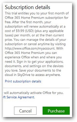 Office365 for Home Subscription Details