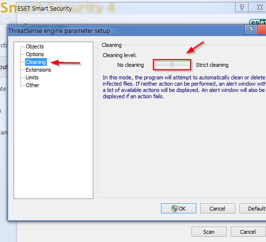 Adjust ESET cleaning level