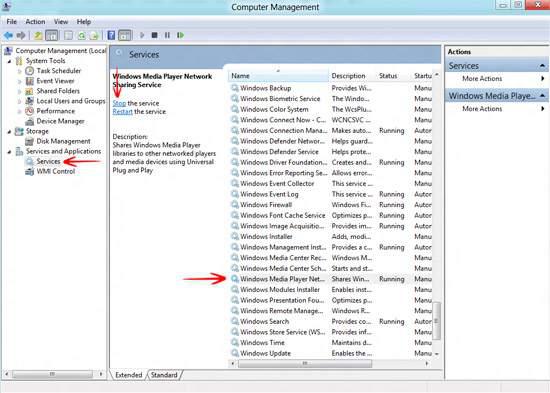 Stop Windows Media player network sharing service