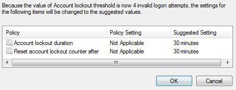 Suggested Value Changes 30 Minutes Lockout