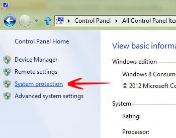 Click on System Protection link