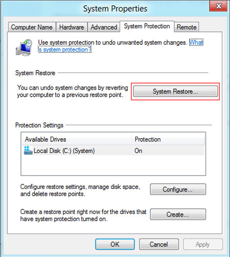 System restore button