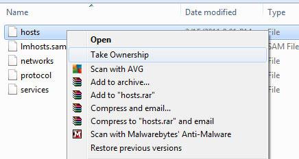 Take Ownership of Hosts File