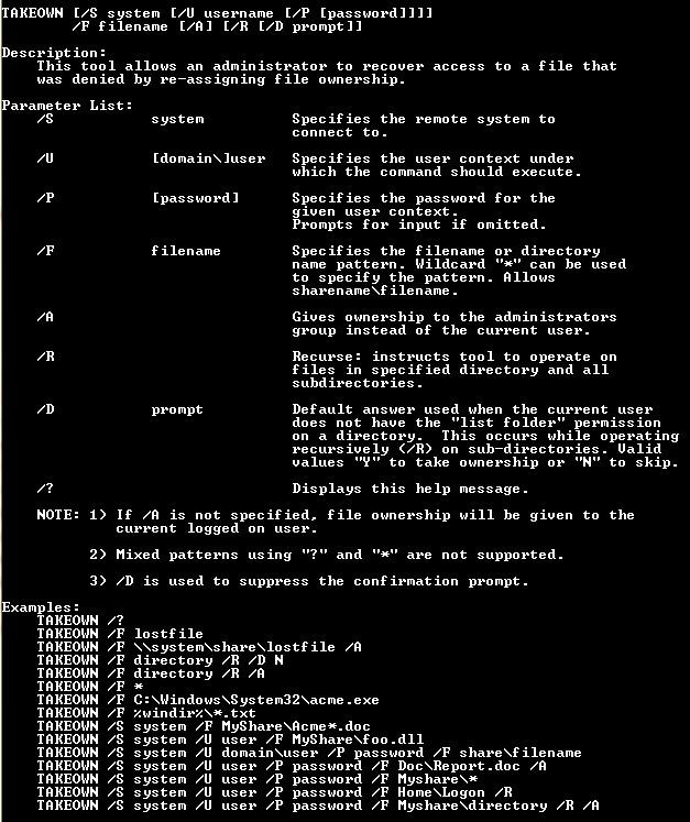 Takeown Command Line Parameters 1