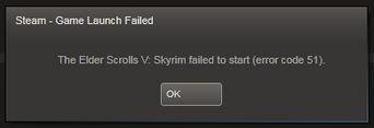 the elder scrolls v skyrim failed to start error code 51