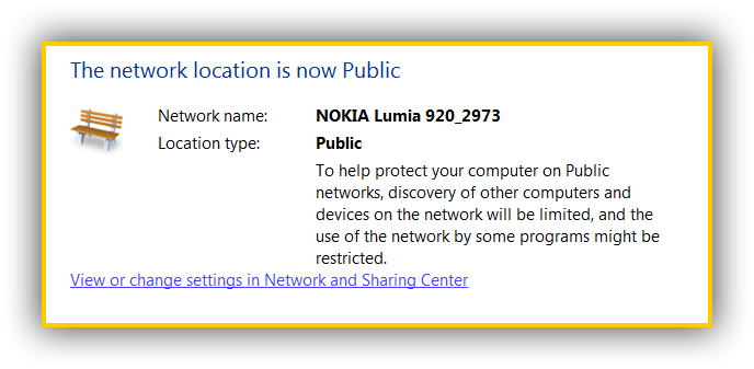 Currently conected to windows phone hotspot
