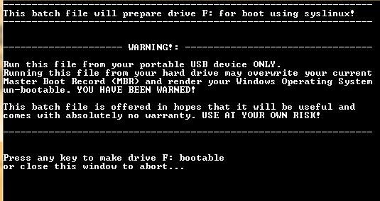 This Batch File Will Prepare Drive F For Boot Using Syslinux