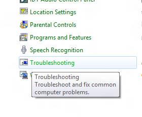 Troubleshooting Control Panel