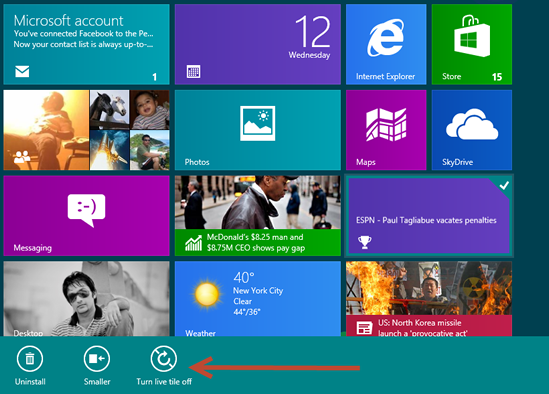Turn Live tiles on