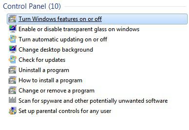 Turn Windows Features On Or Off