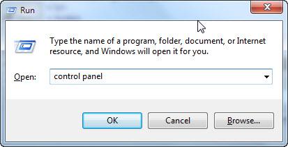 Type control panel in Run