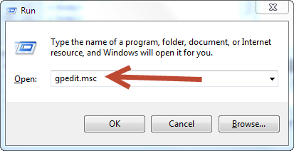 Type GPedit.msc in Windows 7 Run
