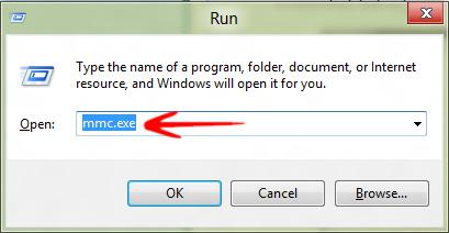 Type MMC in Run and press Enter