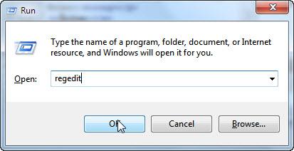 Type regedit in Windows 7 and press enter
