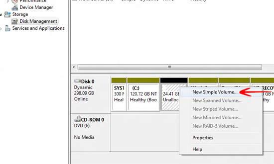 Click Unallocated disk space