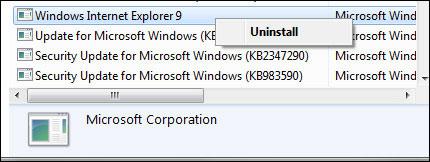 Uninstall Internet Explorer 9 in Windows 7