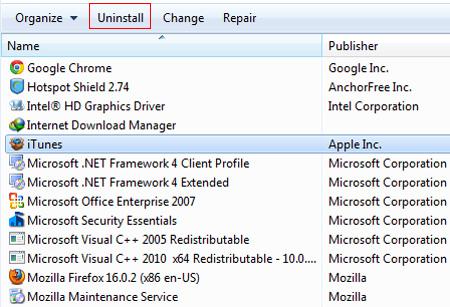 uninstall itunes 193